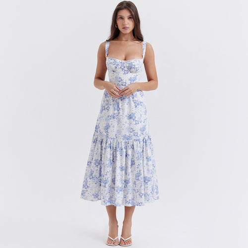 Sweet Spicy Floral Midi Backless Sleeveless Strap