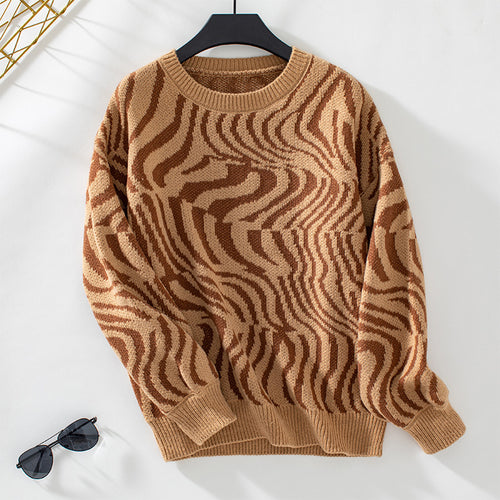 Zebra Pattern Pullover Women Clothing Knitwear Autumn Winter Pullover round Neck Sweater for Women