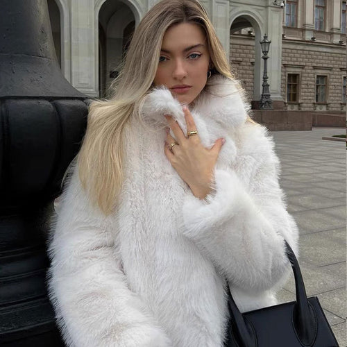 Tuscan Fur Coat Collar Mid Length Faux Fur Coat Women Toka Coat