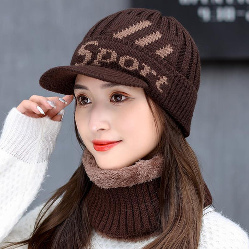 Hoed Dameshoed met fleecevoering in Koreaanse stijl Winterverdikte warme trui Cap Gehoorbescherming voor paardrijden 