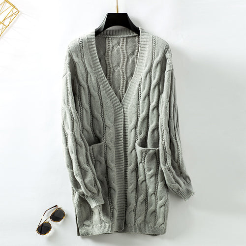 Twist Knit Cardigan for Women Autumn Winter Retro Loose Mid Length Sweater Coat for Women