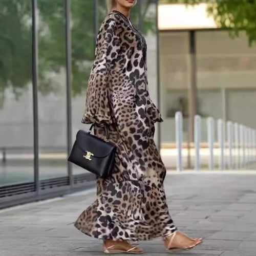 Autumn Loose Leopard Print Long Sleeve Dress