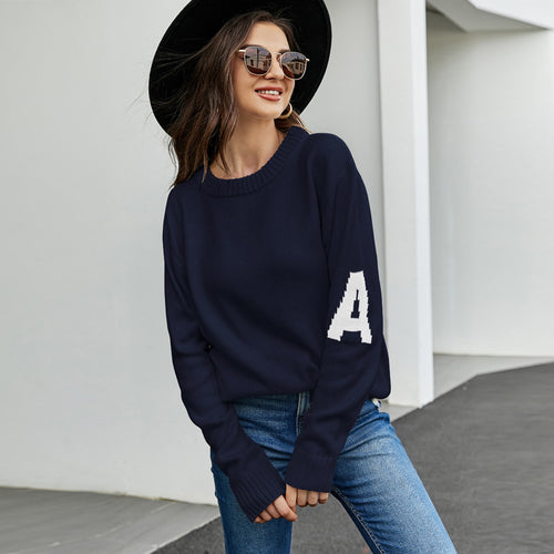 Letter Graphic Jacquard Casual Pullover