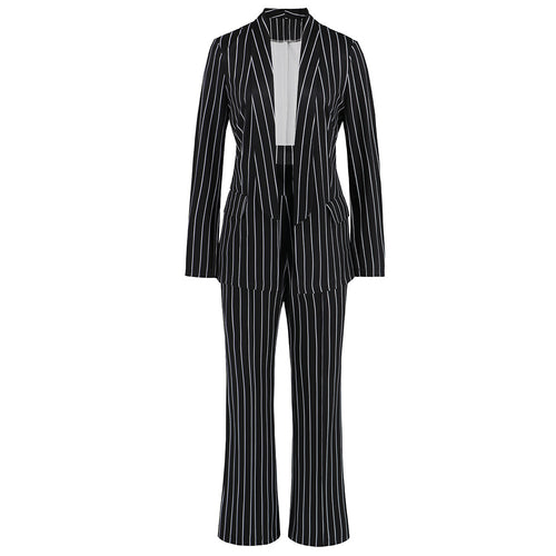 Autumn Winter Casual Striped  Straight Wide Leg Pants Two Piece