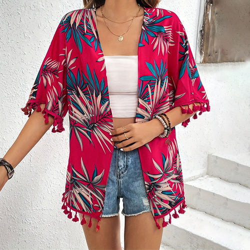 Lace Tassel Fringe Cardigan Printed