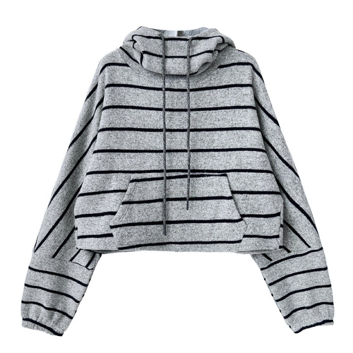 Stitching Contrast Color Stripes Hooded Thick Sweatshirt Women Autumn Winter Casual Loose Top