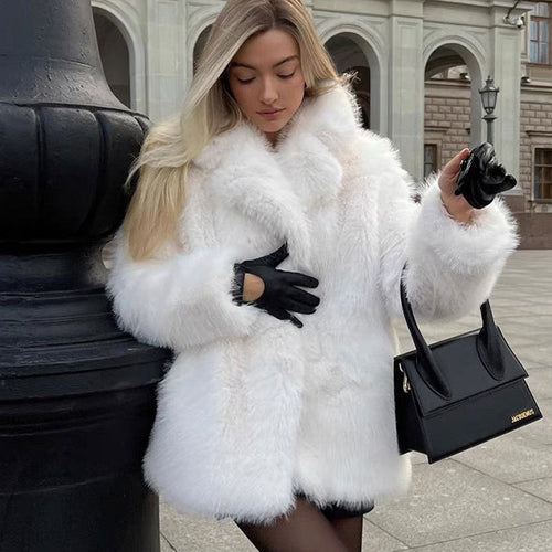 Tuscan Fur Coat Collar Mid Length Faux Fur Coat Women Toka Coat