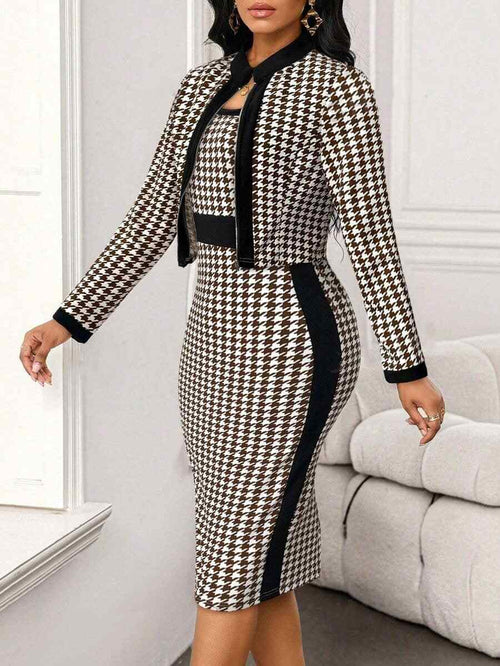 Wind Sweet Fresh Women's Printing Long Sleeve Coat Vest Skirt Two-piece Suit