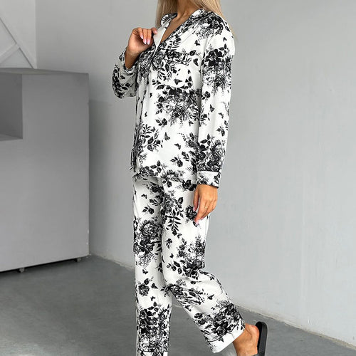 Printed  Breathable Long Sleeves Trousers Pajamas