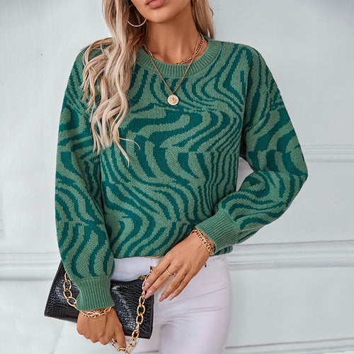 Zebra Pattern Pullover Women Clothing Knitwear Autumn Winter Pullover round Neck Sweater for Women