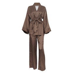 Spring Summer Wear Satin Satin Satin Pajamas Cardigan Lace Printing Loose Outfit Homewear