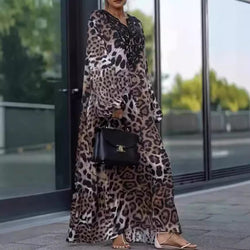 Autumn Loose Leopard Print Long Sleeve Dress