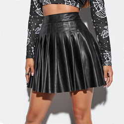 Pleated Skirt Women Sexy Skirt Faux Leather Skirt Night Club
