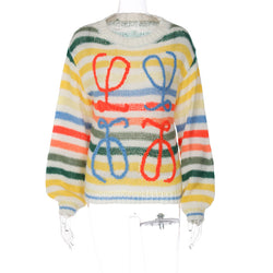 Women  Clothes Fall Rainbow Contrast Striped Sweater Women  Loose Pullover Sweater