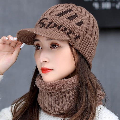 Hat Women's Korean-style Fleece-lined Wool Hat Winter Thickened Warm Pullover Cap Riding Ear Protection