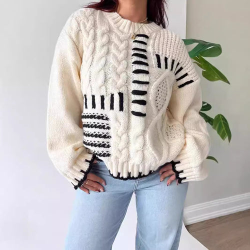 Autumn Winter High Street Retro Twist Handmade Rope Design Knitwear Loose Sweater for Women