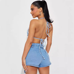 Sexy Frayed Shorts Workwear With Pocket Denim Women Clothing Pants