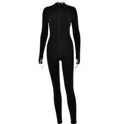 Autumn Winter Long Sleeve Zipper Jumpsuit Women Sexy Skinny Hip Raise Jumpsuit