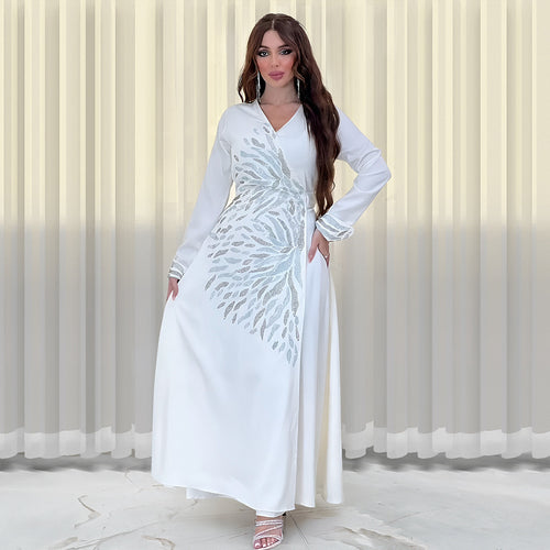 Diamond-studded Abaya Satin Cardigan Robe
