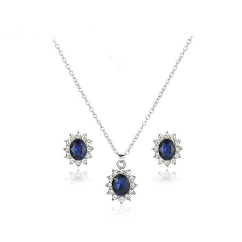 Sapphire Necklace Suit Fashion SUNFLOWER Zircon Stud Earrings