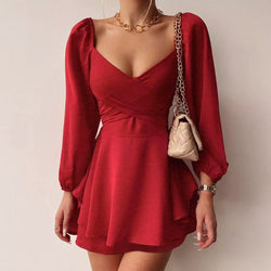 Autumn Casual Long Sleeve A Swing Daily Slimming Dress Women