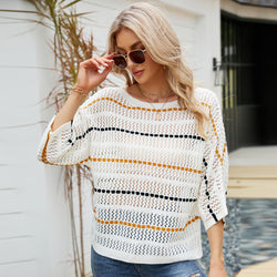Loose Top Striped Knitwear off-Neck