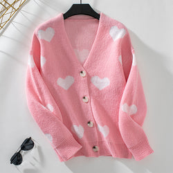 Women Knitwear Autumn Winter Love Single Breasted Loose Sweater Cardigan Women