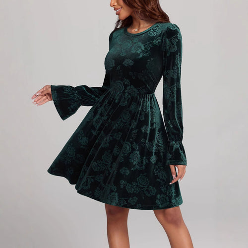 Autumn Winter Women Clothing Long Sleeve Printing Pleuche Dress