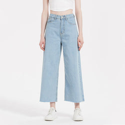 Directe jeans met hoge taille, broek met wijde pijpen, jeans dames