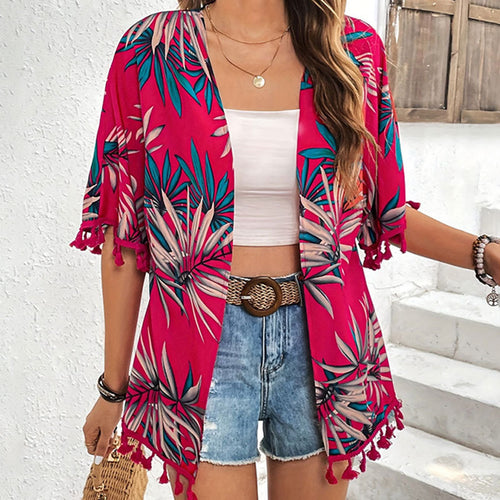 Lace Tassel Fringe Cardigan Printed