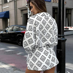 Printed Long Sleeve Nightgown Shorts Two Piece Set Ladies Homewear