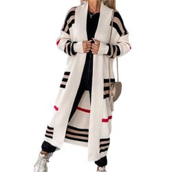 Women Clothing Sweater Long Striped Sweater Oversized Loose Cardigan Contrast Color Knitted Coat