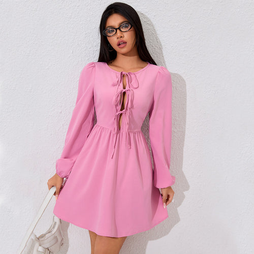 Women Sweet Pink Dress Autumn Winter Sweet Girl Age Reducing Midi Dress