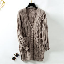 Twist Knit Cardigan for Women Autumn Winter Retro Loose Mid Length Sweater Coat for Women