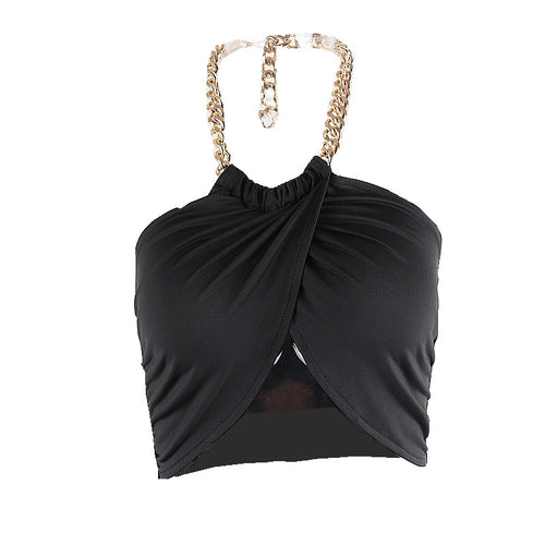 Sexy metalen ketting decoratie halter dieptepunt tube top vest voor dames