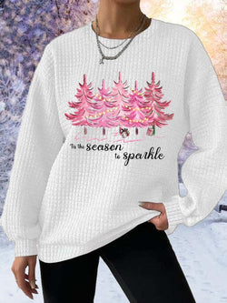 Women's 3D Printed Waffle Crew Neck Sweater
