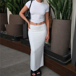 Cropped High Waist Sheath Skirt Casual