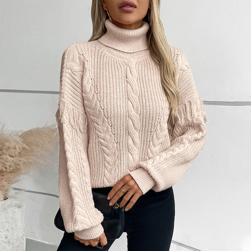 Drizzling Tassel Twisted Women Pullover Collared Sweater Autumn Winter Retro Long Sleeve Sweater