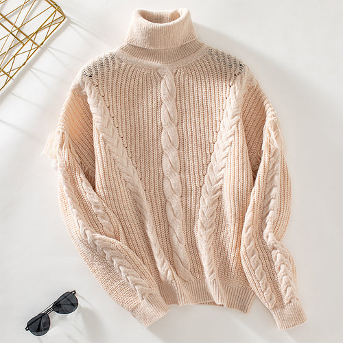 Drizzling Tassel Twisted Women Pullover Collared Sweater Autumn Winter Retro Long Sleeve Sweater