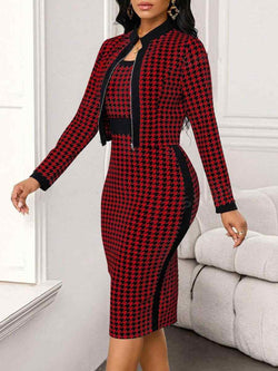 Wind Sweet Fresh Women's Printing Long Sleeve Coat Vest Skirt Two-piece Suit