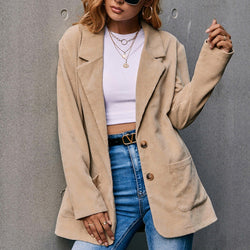 Casual Corduroy Single-Breasted Small Blazer Office Trench Coat for Women Blazer