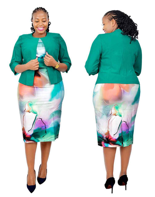 2XL 6XL African Cross-border Plus Size Women's New High Quality Printed Dress Jacket Two-piece JX074