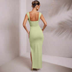 Women Clothing Summer Autumn Deep V Plunge neck Slim Fit Backless Split Dress