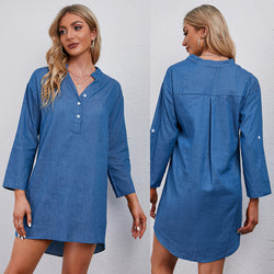 Front Button Roll-up Long Sleeve Denim