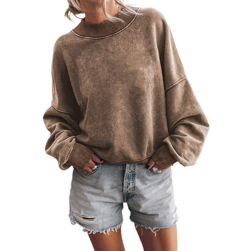 Autumn Solid Color Hoodie Women Casual Office Loose Fitting Pullover round Neck Long Sleeved Top Women