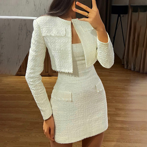 Autumn Long Sleeve Coat Socialite Slim Tube Top Two Piece Dress Women