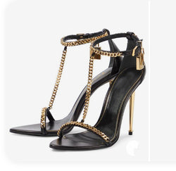 Solid Color Chain Gold Simple Pointed Sandals