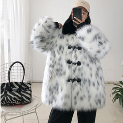 Autumn Winter Women Fur Coat Imitation Raccoon Fur Overcoat Mid Length Faux Fur Women Casual Trendy Warm