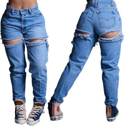 Aankomst gescheurde jeans Dames gewassen losse jeans met hoge taille