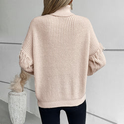 Drizzling Tassel Twisted Women Pullover Collared Sweater Autumn Winter Retro Long Sleeve Sweater